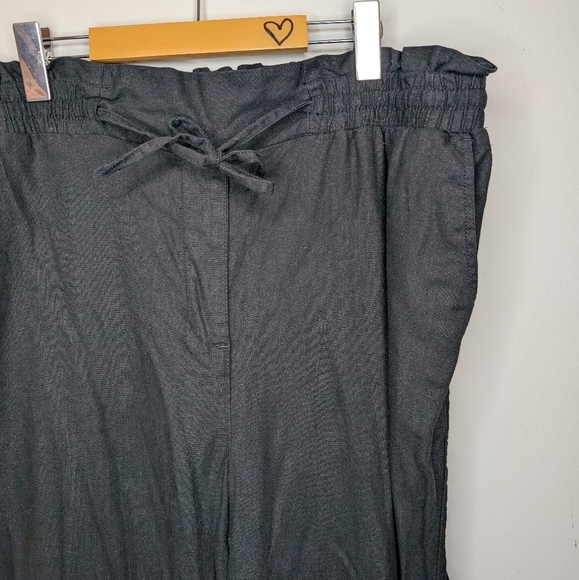 Pennington Black Linen Blend Wide-Leg Pant Ruffle Stretch Tie Waist 1X Women - Picture 5 of 11